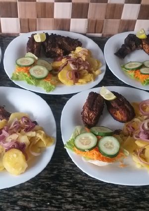 A picture of Fried Fish & Sautee potatoes#Theme Challenge.