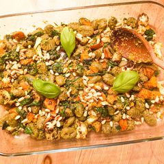 Spinach Gnocchi with roasted squash, cauliflower and pesto A picture of Spinach Gnocchi with roasted squash, cauliflower and pesto.