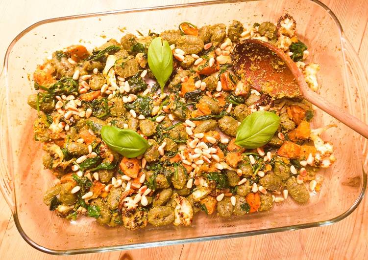 Recipe of Ultimate Spinach Gnocchi with roasted squash, cauliflower and pesto