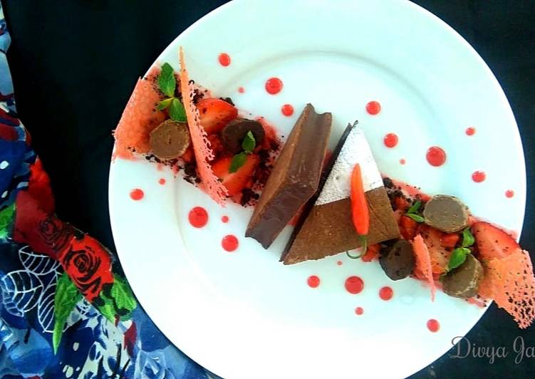Recipe of Favorite Ragi tart with Bitter Chocolate chilli Mousse, Ragi chocolate soil Strawberry compote and tuile