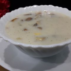A picture of Mushroom sweet corn soup.