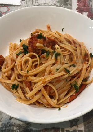 A picture of Linguine alla chitarra with Lobster 🦞 (gluten-free).