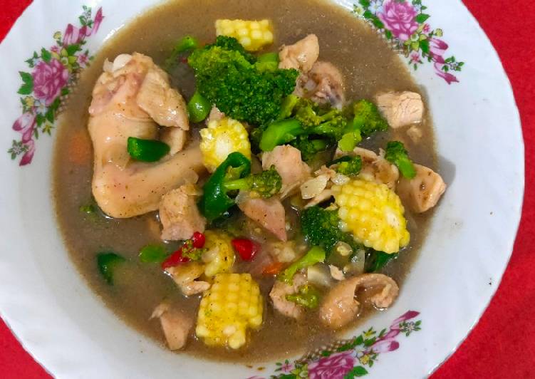 Tumis brokoli & jagung muda dengan ayam