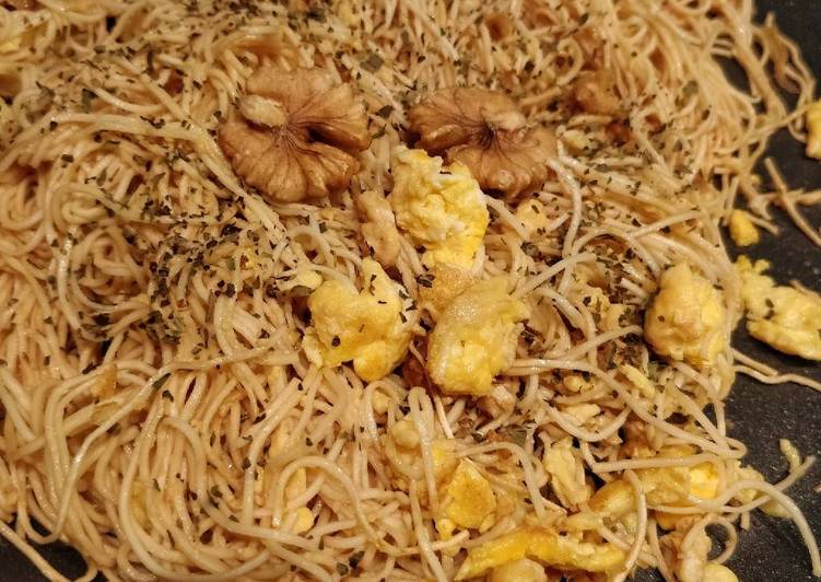 Steps to Make Quick Walnut eggnuts soy source herby fried noodle