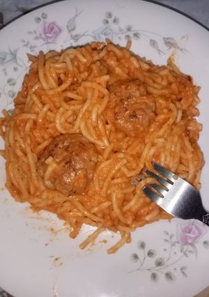 Una foto de Spaghetti a la crema de chipotle con carne