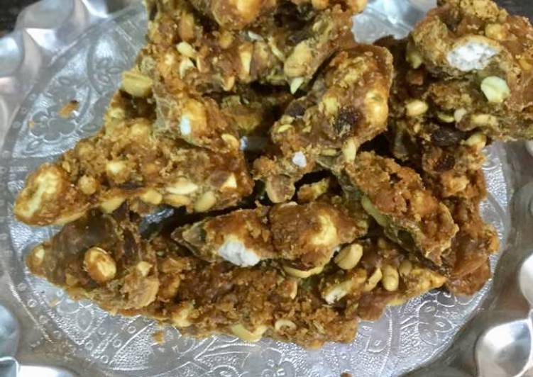 Recipe of Super Quick Homemade Coconut Dry Fruits Jaggery bar