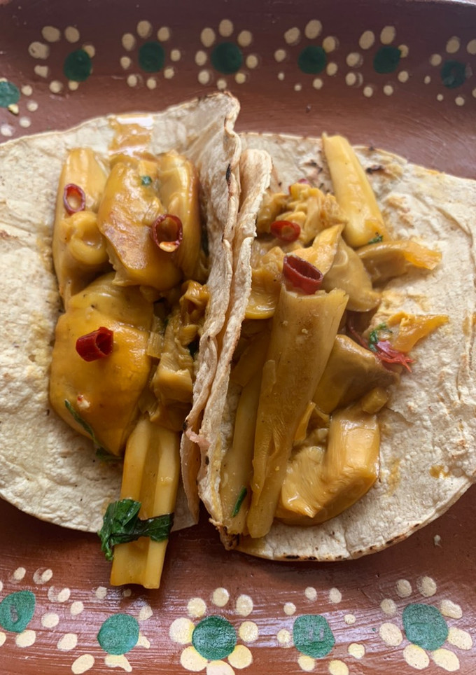 Una foto de Tacos de hongos del campo