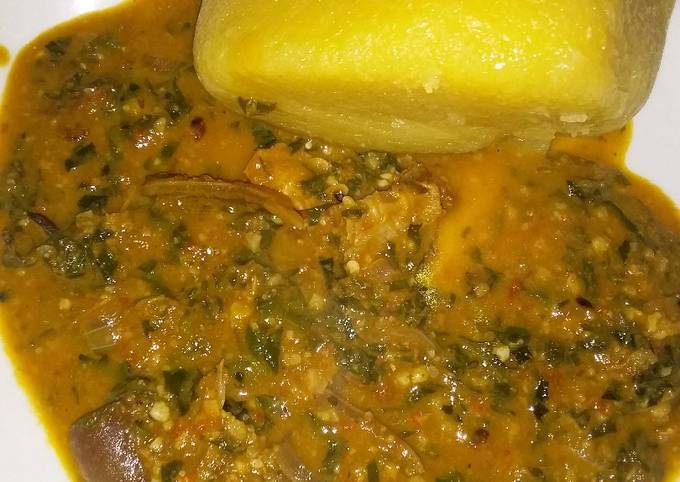 Eba wit ugu and waterleaf soup