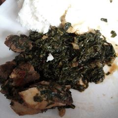 A picture of Fried kales + Left over Meat.