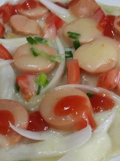 Hình của món Pizza xúc xích (không cần lò nướng).