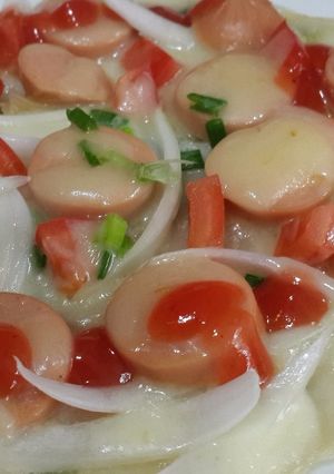 Hình của món Pizza xúc xích (không cần lò nướng).
