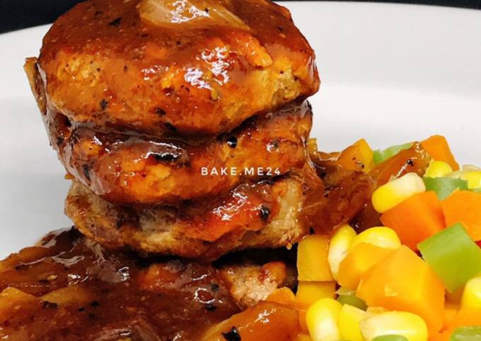 Beef Patty Steak with BBQ Sauce