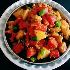 Healthy tasty red carrot and aloo and peas sabji A picture of Healthy tasty red carrot and aloo and peas sabji.