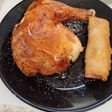 Chicken leg with plum sauce & spring roll. Airfyer