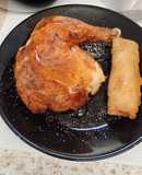 Chicken leg with plum sauce & spring roll. Airfyer