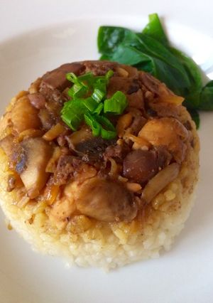 Foto resep Nasi tim ayam jamur