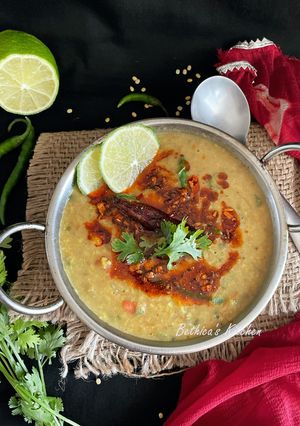 A picture of Moong Dal Tadka (Split Green Gram Lentil Curry).