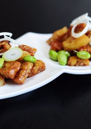 Foto resep Orak Arik Tempe Kentang Manis Saos Takoyaki