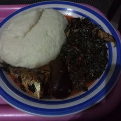 Vegetable soup with fufu A picture of Vegetable soup with fufu.
