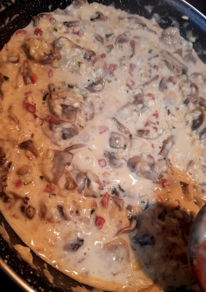 Una foto de Risotto de champiñones y jamón