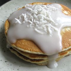 A picture of Coconut Milk Pancakes with Sweet Coconut Milk Sauce.