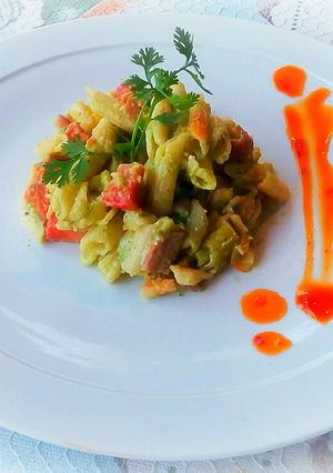 Una foto de Pasta Pluma al Tocino