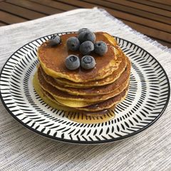 A picture of No milk... no egg... no problem... Pancakes for breakfast.