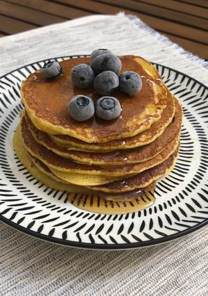 A picture of No milk... no egg... no problem... Pancakes for breakfast.