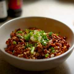 A picture of Alvin's Grandpa's Liang Mian (Chilled Noodles) with Peanut Butter and Chicken.