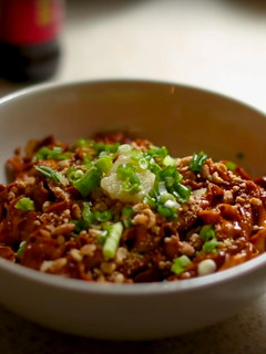 A picture of Alvin's Grandpa's Liang Mian (Chilled Noodles) with Peanut Butter and Chicken.