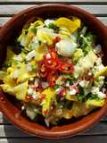 Summer courgettes with feta, mint and chilli