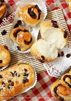 A picture of Soft Cinnamon Rolls/Raisin Bread with Fine Texture! Just 1 Egg!.