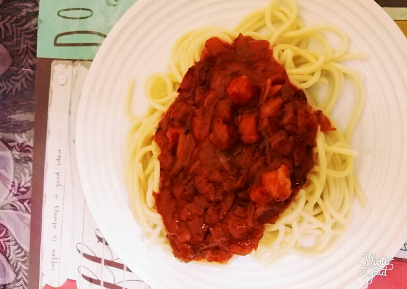 Spaghetti with shrimp bolognese