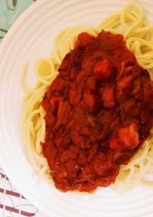 A picture of Prawn Bolognese Spaghetti.