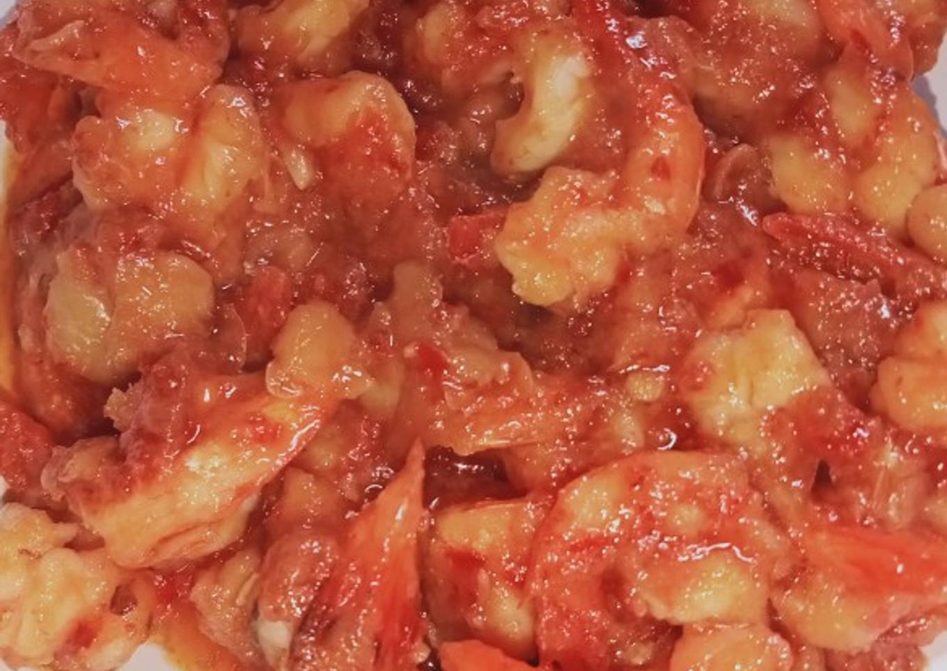 Udang saus kacang panggang (baked beans)