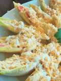 Barcas de Endivias rellenas de ensaladilla de gambas