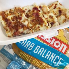 A picture of Low Carb (Keto-Friendly) Copycat Thin Crust Bacon Pizza.
