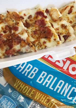 A picture of Low Carb (Keto-Friendly) Copycat Thin Crust Bacon Pizza.