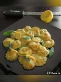 Ravioli con Muscolo di Grano al "burro", salvia e limone rapè