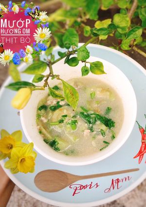 Hình của món Mướp hương om thịt bò.