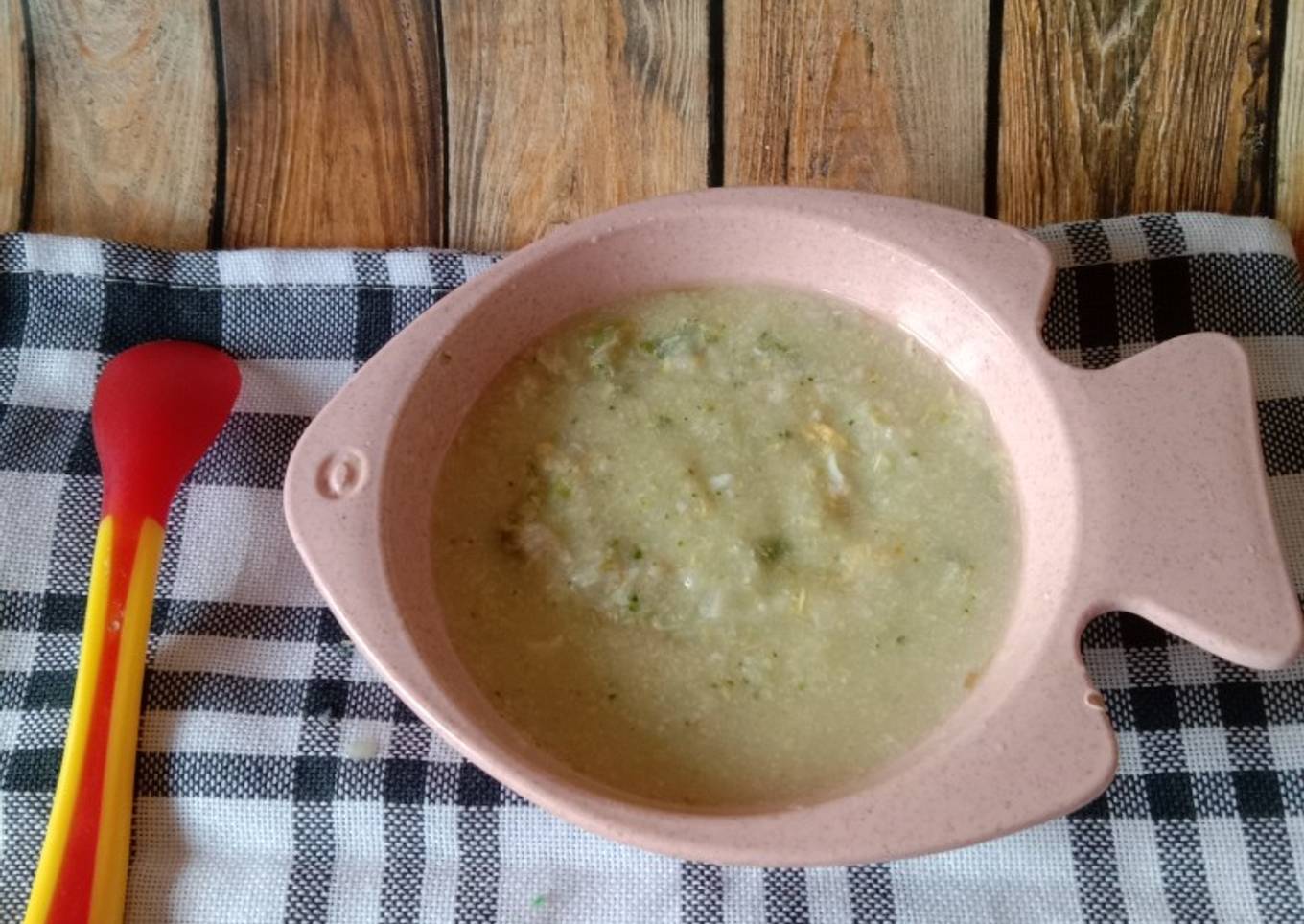 Bubur ayam brokoli telur (double prohe) MPASI 6+