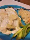 Enchiladas verdes y arroz blanco