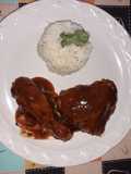 Pollo al chipotle y catsup con arroz blanco (sin grasa)
