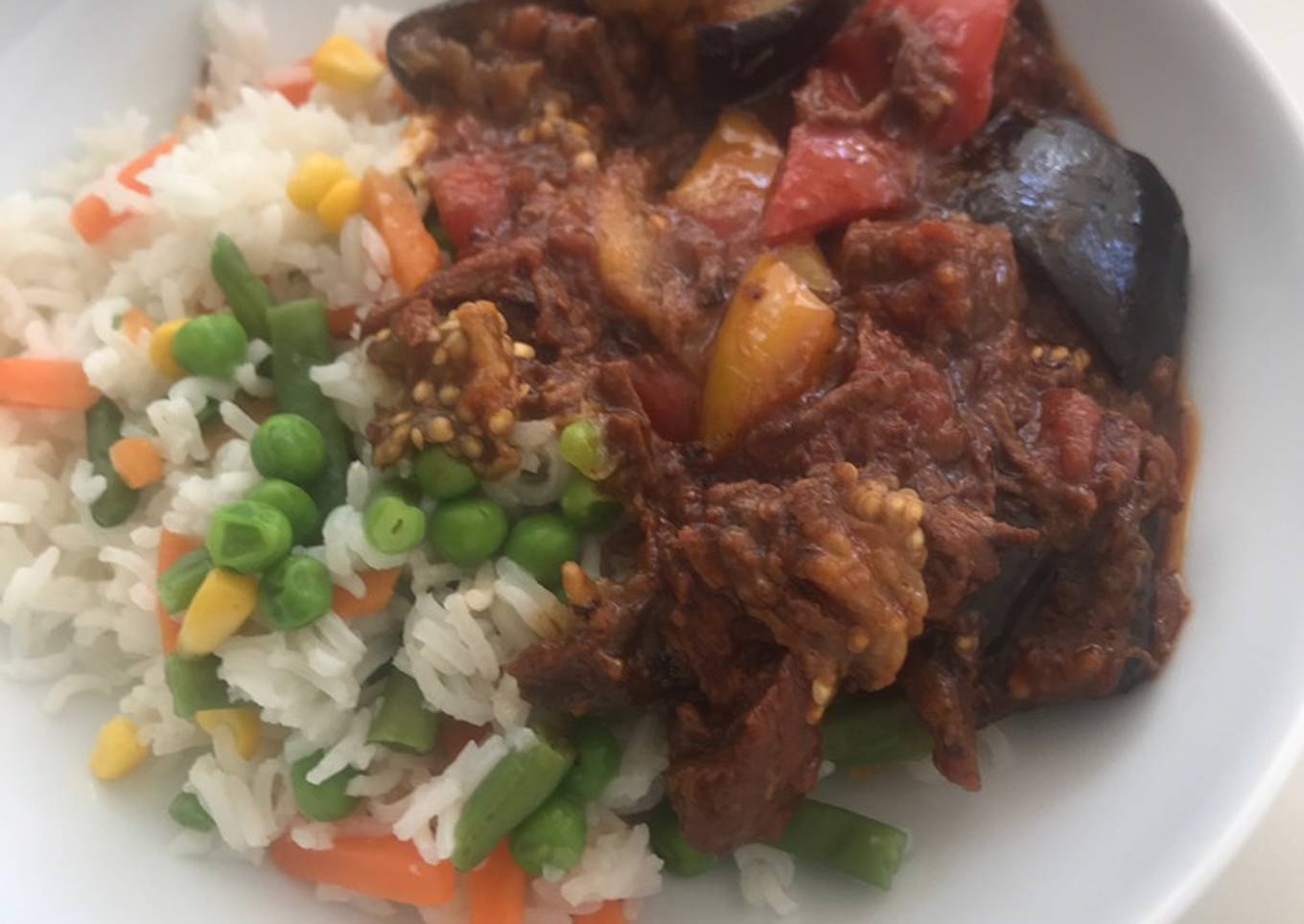 Beef with aubergines