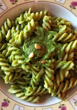 A picture of Whole Wheat Fusilli with Broccoli Pesto.