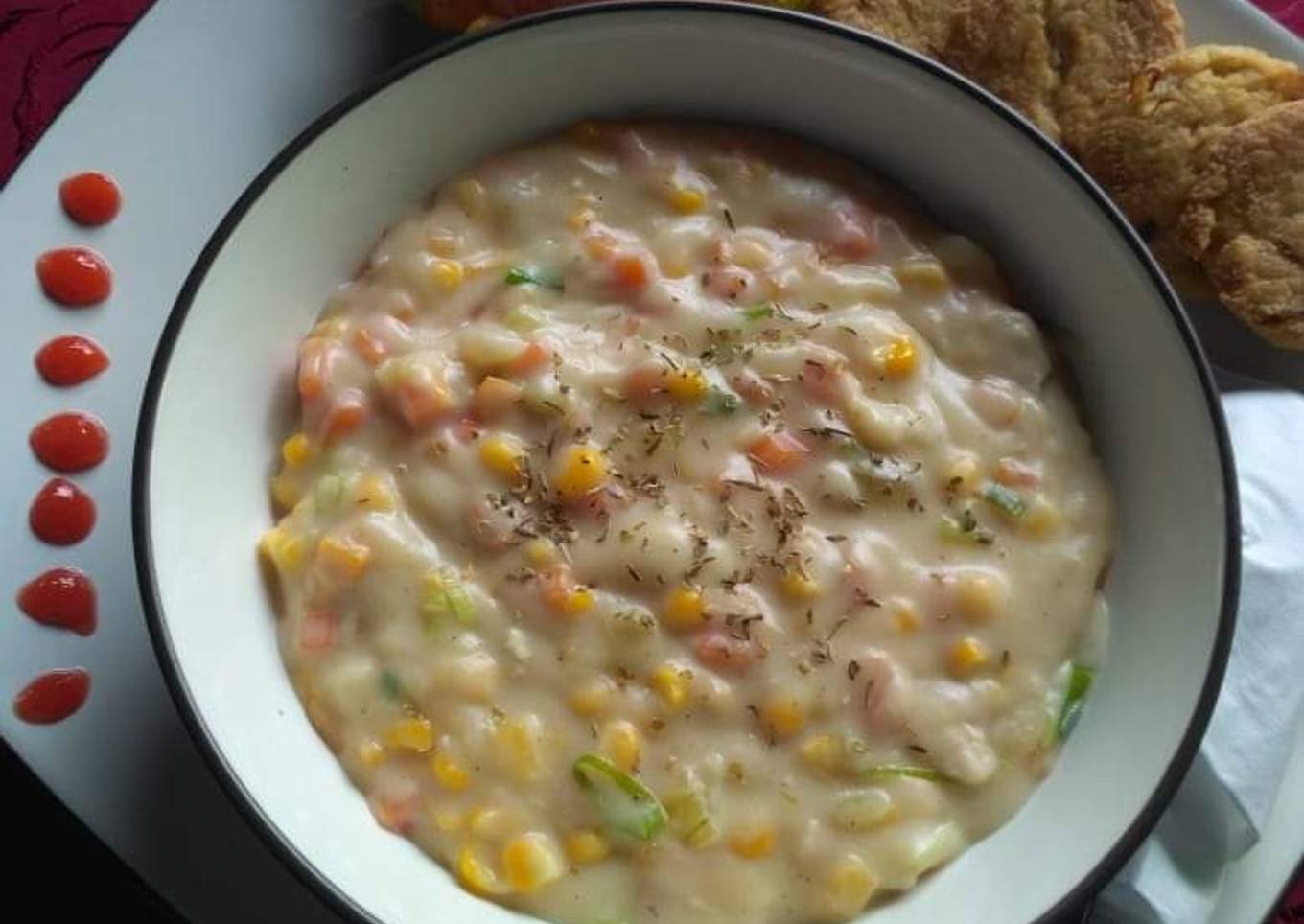 Sop cream jagung ayam sosis