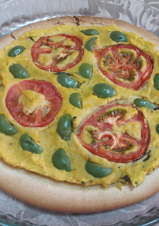 Una foto de "Pizza blanca" de hummus sin gluten y vegana🍕