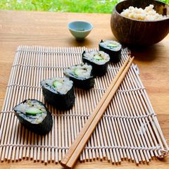 A picture of Cucumber and Wasabi Brown Sushi Rolls.