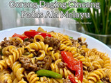 Pasta spiral goreng daging cincang ala melayu
