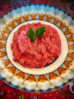 Una foto de Risotto de remolacha con ricota